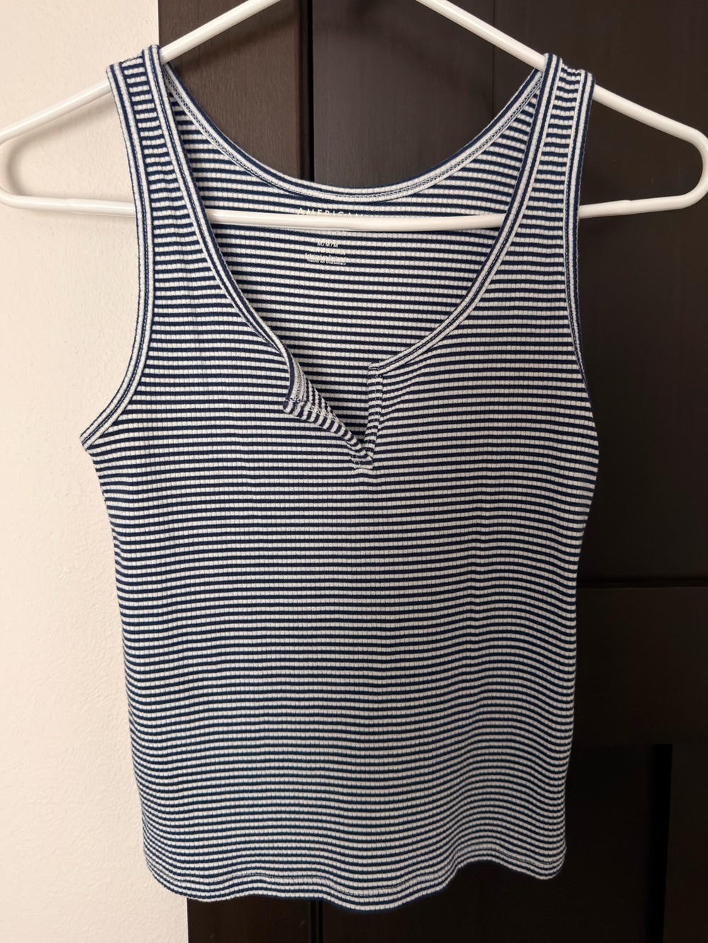 American Eagle Outfitters AE Cropped Notch Neck Tank Top Striped